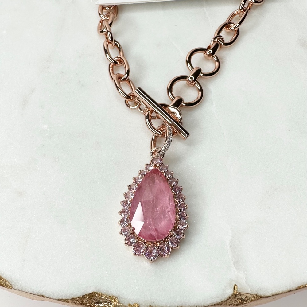 Bomb Party Resort Wear Oceanic Love Pink Topaz Necklace NK41584 NWT